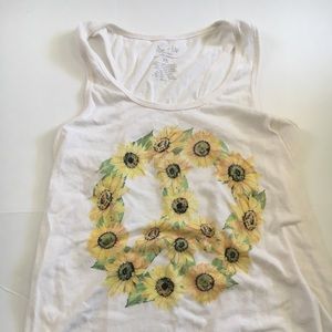 White Sunflower Peace Sign Tank Top